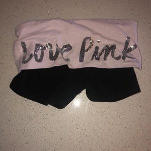 Girls black and pink yoga shorts.
